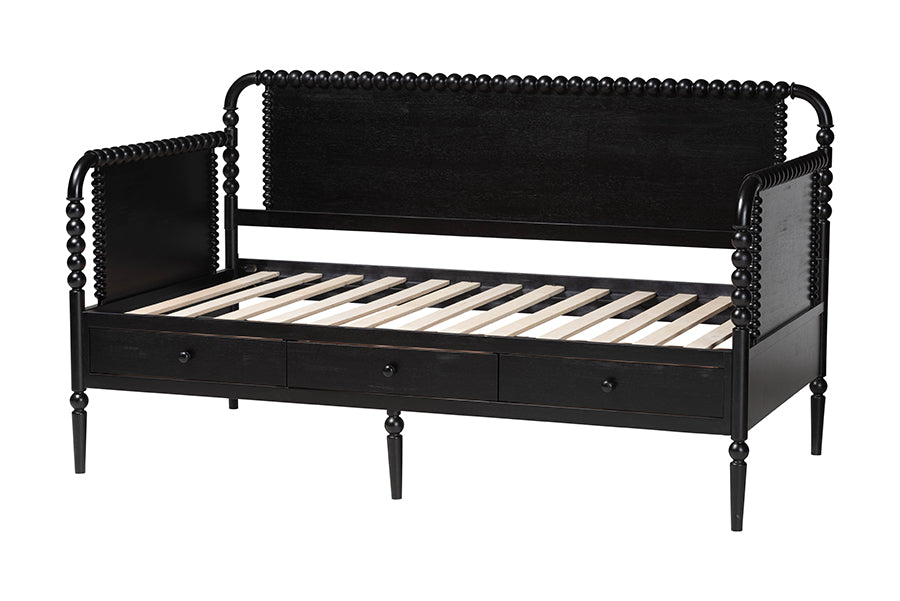 Baxton Studio Lucera 3-Drawer Daybed with Bobbin Frame, Full, Black