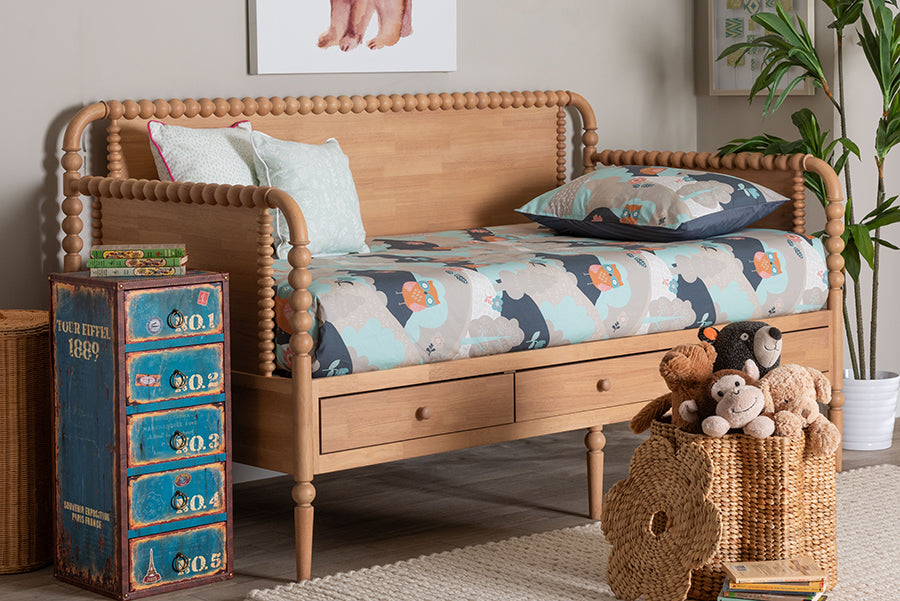 Baxton Studio Lucera 3-Drawer Daybed with Bobbin Frame, Full, Beech Brown