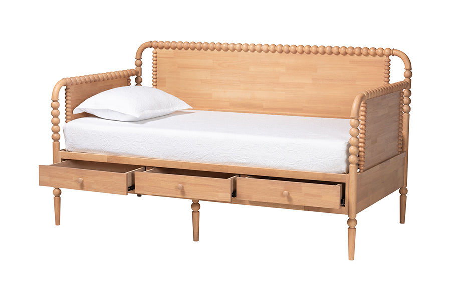 Baxton Studio Lucera 3-Drawer Daybed with Bobbin Frame, Twin, Beech Brown