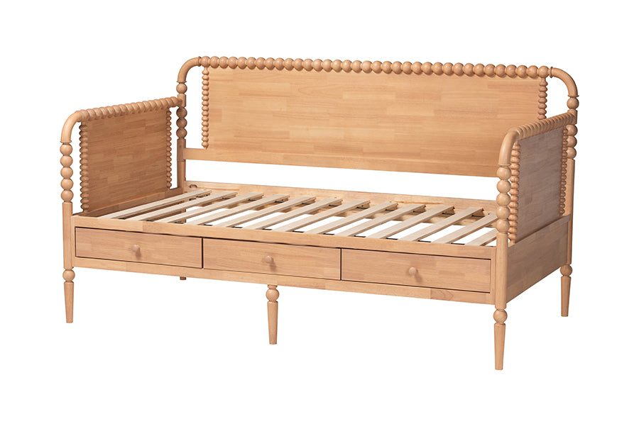 Baxton Studio Lucera 3-Drawer Daybed with Bobbin Frame, Twin, Beech Brown