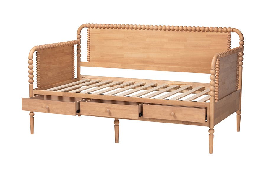 Baxton Studio Lucera 3-Drawer Daybed with Bobbin Frame, Full, Beech Brown