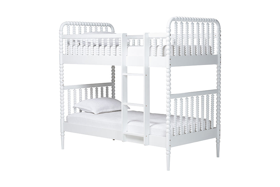Baxton Studio Lucera Bobbin Bunk Bed with Ladder, White
