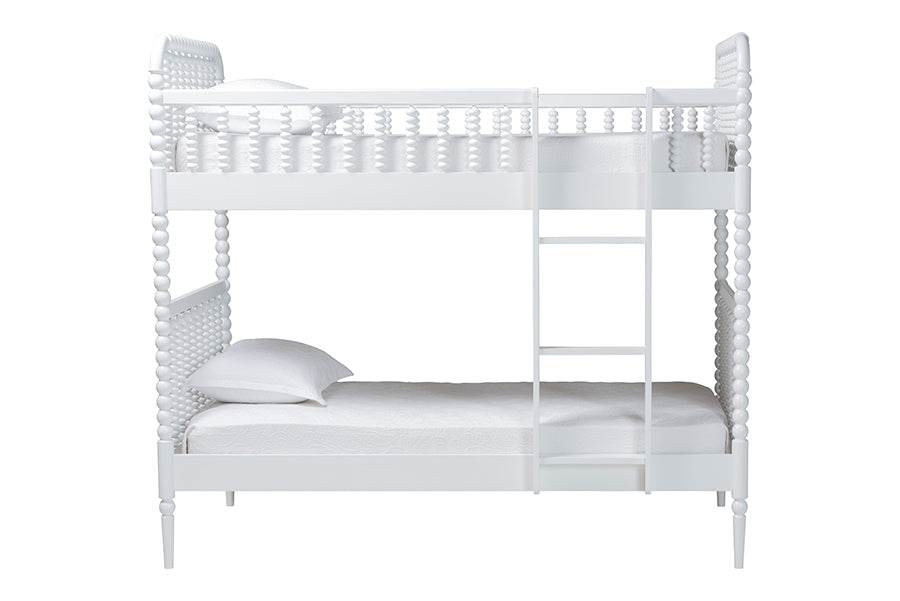 Baxton Studio Lucera Bobbin Bunk Bed with Ladder, White