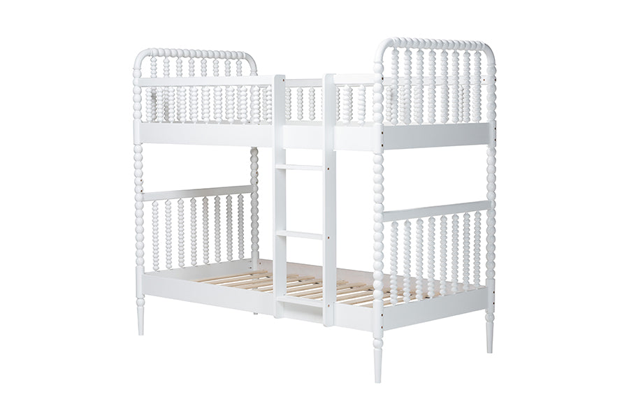 Baxton Studio Lucera Bobbin Bunk Bed with Ladder, White