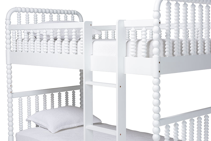 Baxton Studio Lucera Bobbin Bunk Bed with Ladder, White