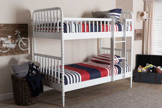 Baxton Studio Lucera Bobbin Bunk Bed with Ladder, White