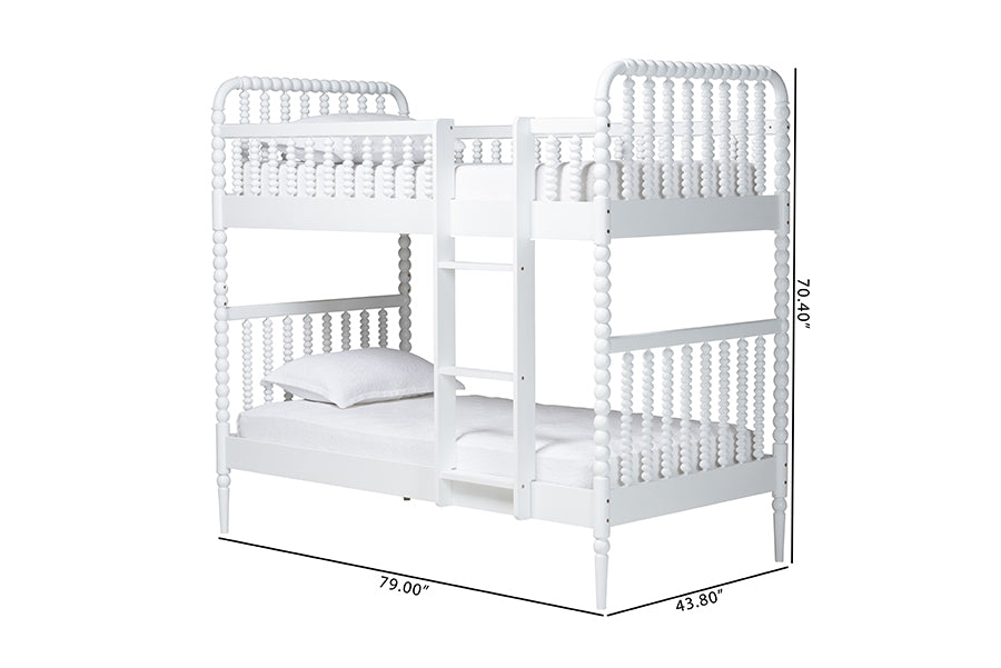 Baxton Studio Lucera Bobbin Bunk Bed with Ladder, White
