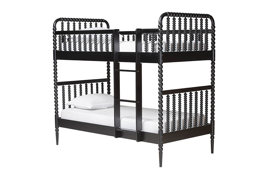 Baxton Studio Lucera Bobbin Bunk Bed with Ladder, Black