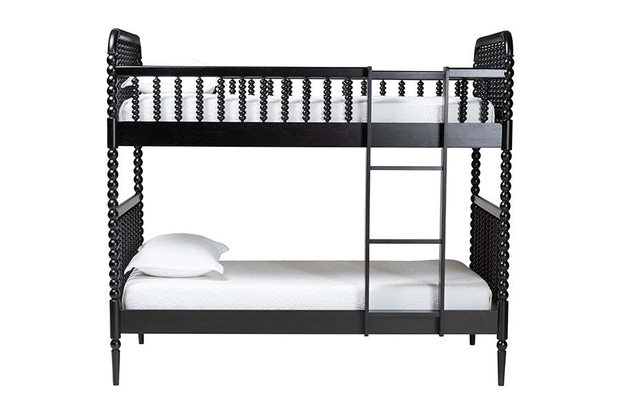 Baxton Studio Lucera Bobbin Bunk Bed with Ladder, Black