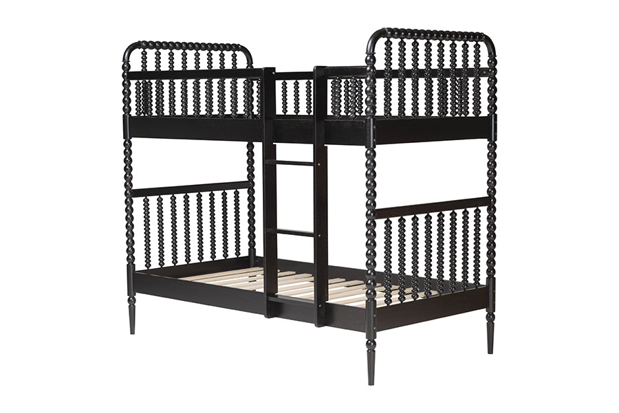 Baxton Studio Lucera Bobbin Bunk Bed with Ladder, Black
