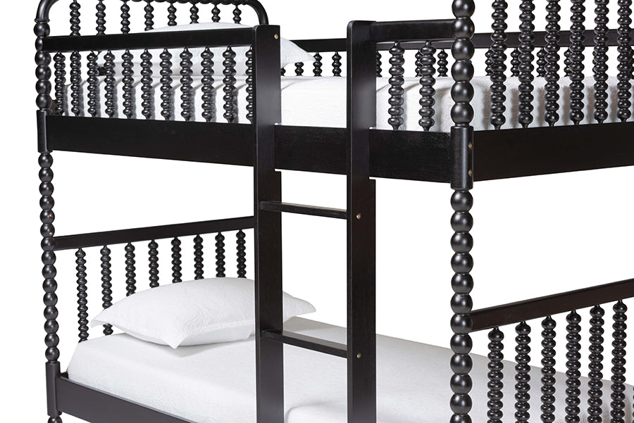 Baxton Studio Lucera Bobbin Bunk Bed with Ladder, Black