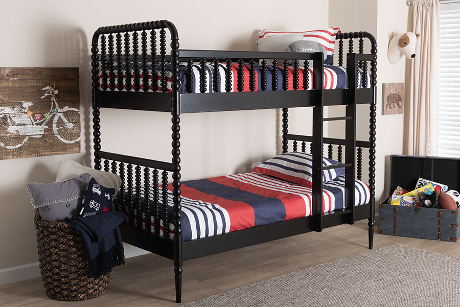 Baxton Studio Lucera Bobbin Bunk Bed with Ladder, Black