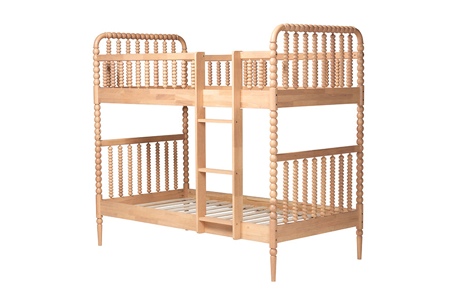 Baxton Studio Lucera Bobbin Bunk Bed with Ladder, Beech Brown