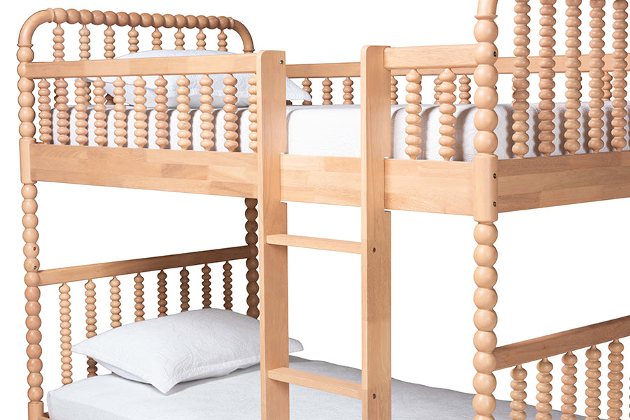 Baxton Studio Lucera Bobbin Bunk Bed with Ladder, Beech Brown
