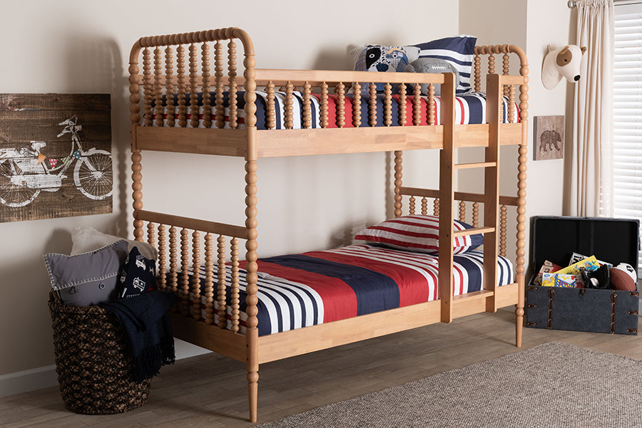 Baxton Studio Lucera Bobbin Bunk Bed with Ladder, Beech Brown
