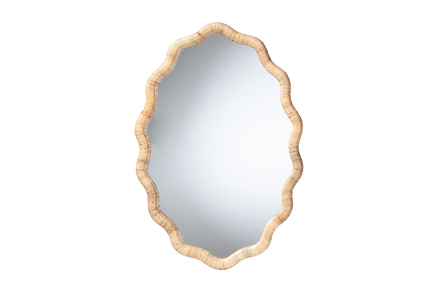 bali & pari Rasida Scalloped Natural Rattan Wall Mirror, Oval