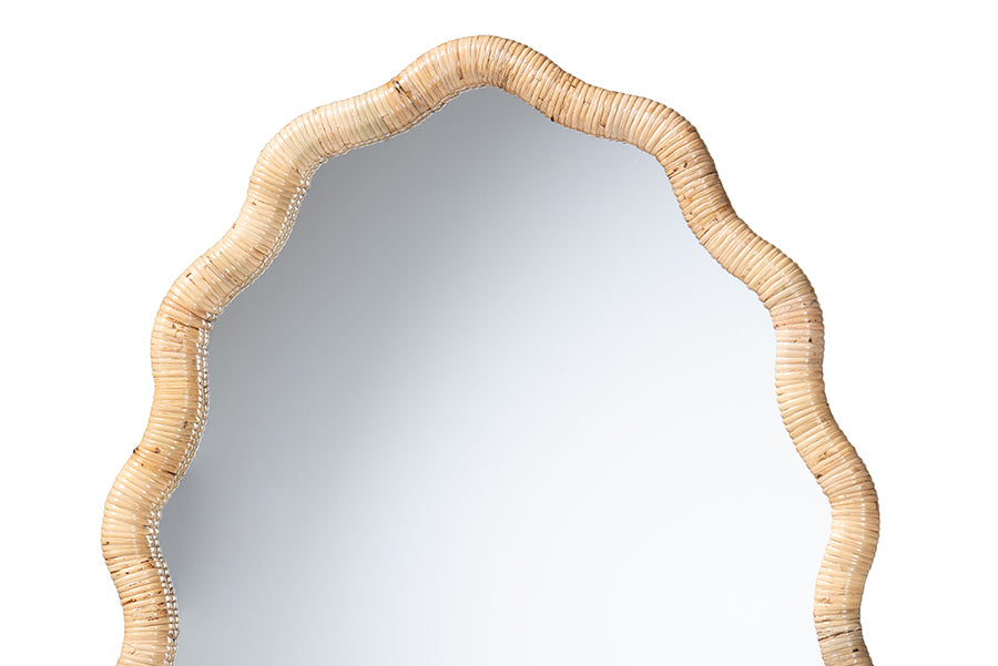bali & pari Rasida Scalloped Natural Rattan Wall Mirror, Oval