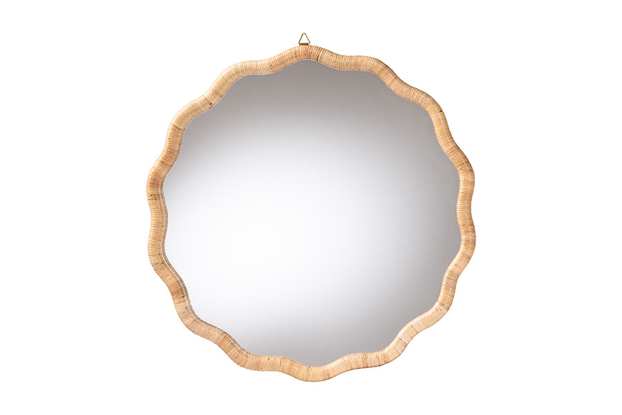 bali & pari Rasida Natural Rattan Scalloped Wall Mirror - Decorative Hand Wrapped Wicker Accent Mirror
