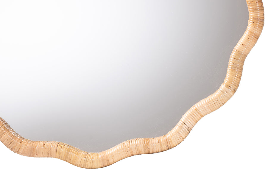 bali & pari Rasida Natural Rattan Scalloped Wall Mirror - Decorative Hand Wrapped Wicker Accent Mirror