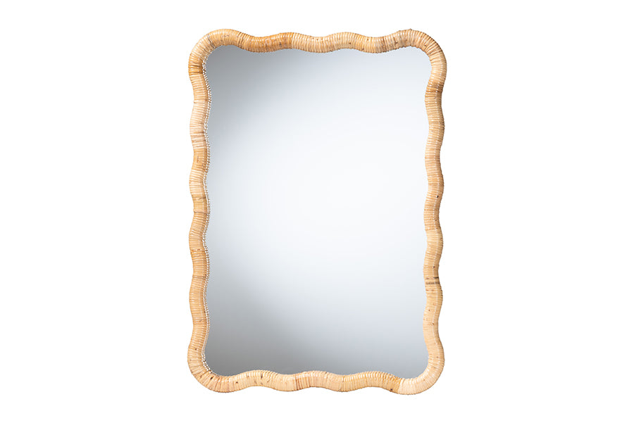 bali & pari Rasida Scalloped Natural Rattan Wall Mirror, Rectangle