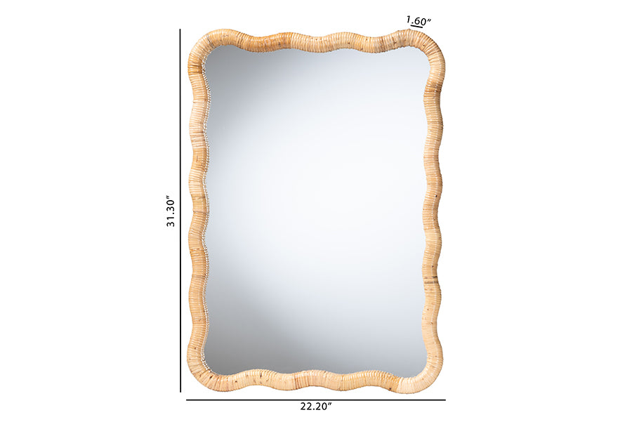 bali & pari Rasida Scalloped Natural Rattan Wall Mirror, Rectangle