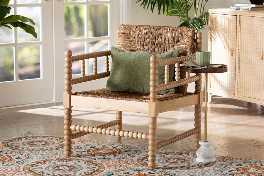 bali & pari Dolores Woven Seagrass Armchair with Bobbin Frame