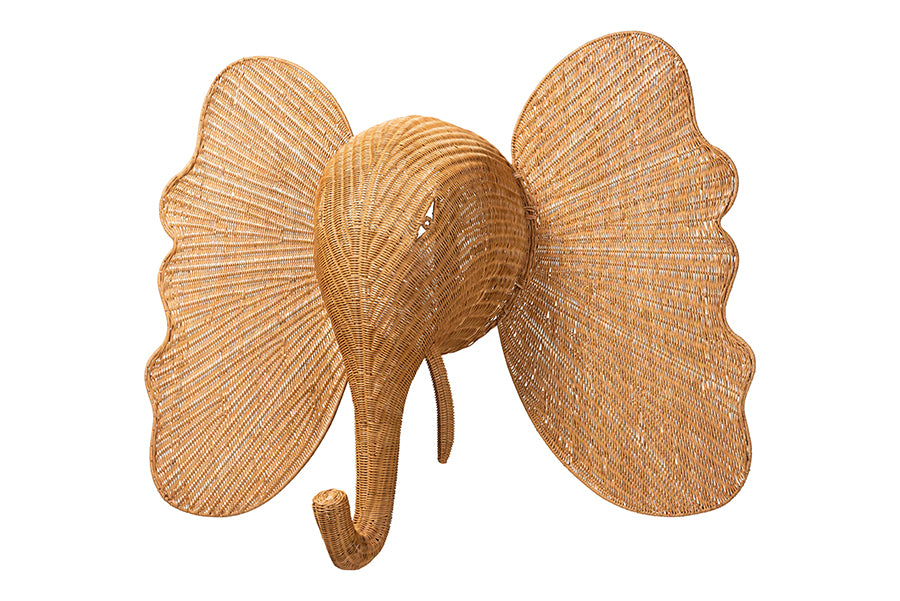 bali & pari Elissa Elephant Head Natural Rattan Wall Decor