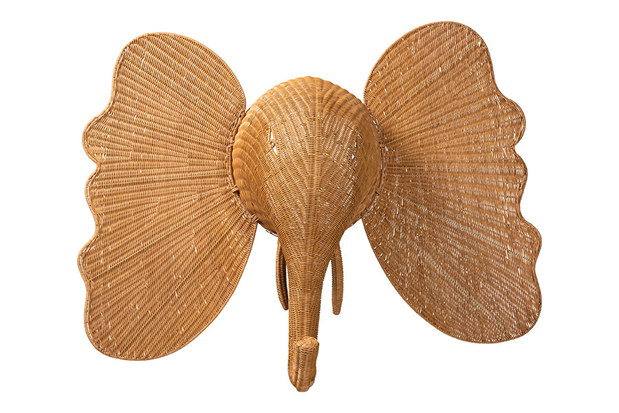 bali & pari Elissa Elephant Head Natural Rattan Wall Decor