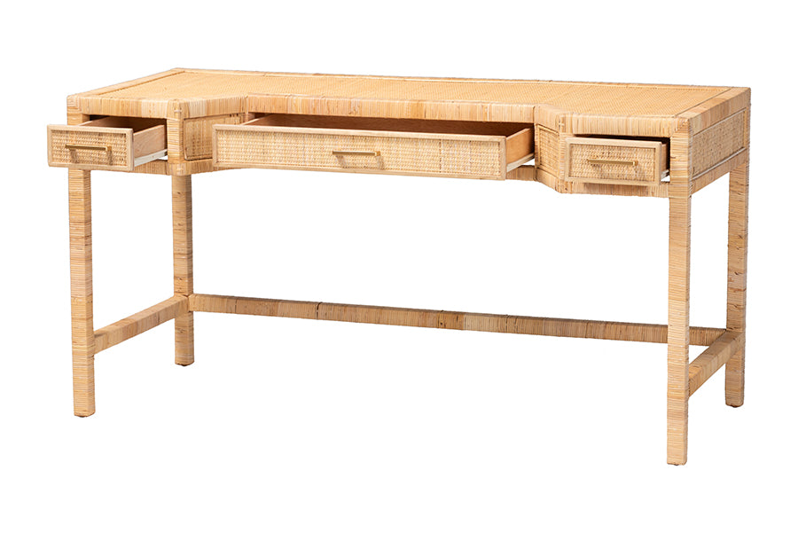 bali & pari Kalimantan Natural Rattan Desk with Three Drawers
