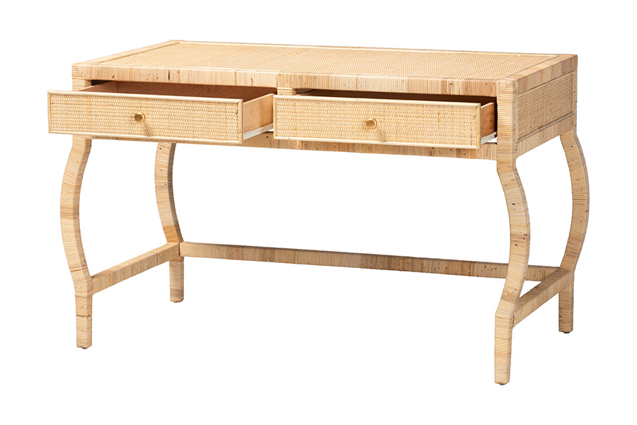 bali & pari Dalida Natural Rattan Writing Desk with Two Drawers