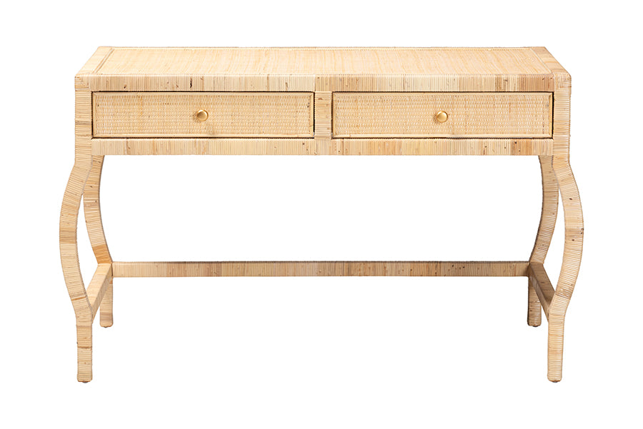 bali & pari Dalida Natural Rattan Writing Desk with Two Drawers