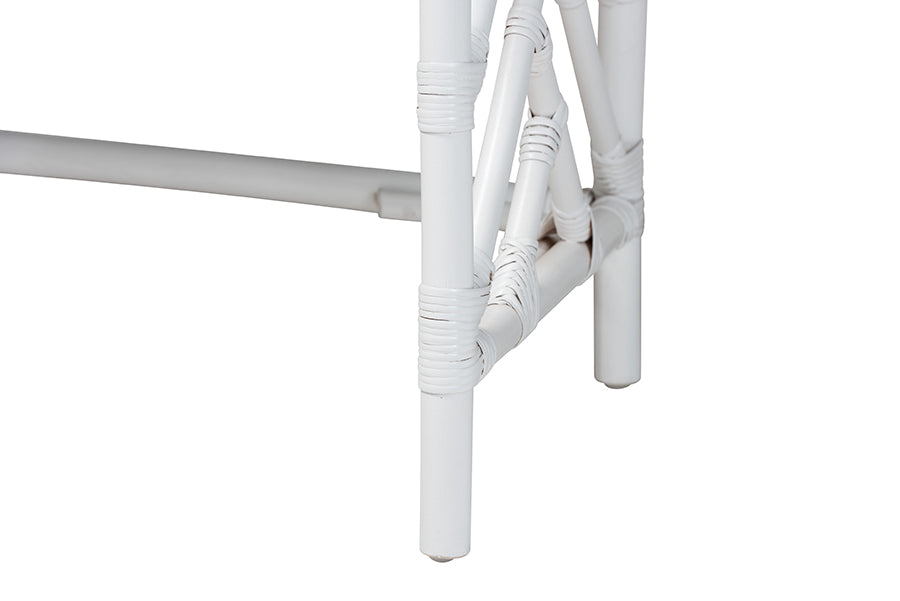 bali & pari Lindie Natural Rattan Writing Desk with Two Drawers, White
