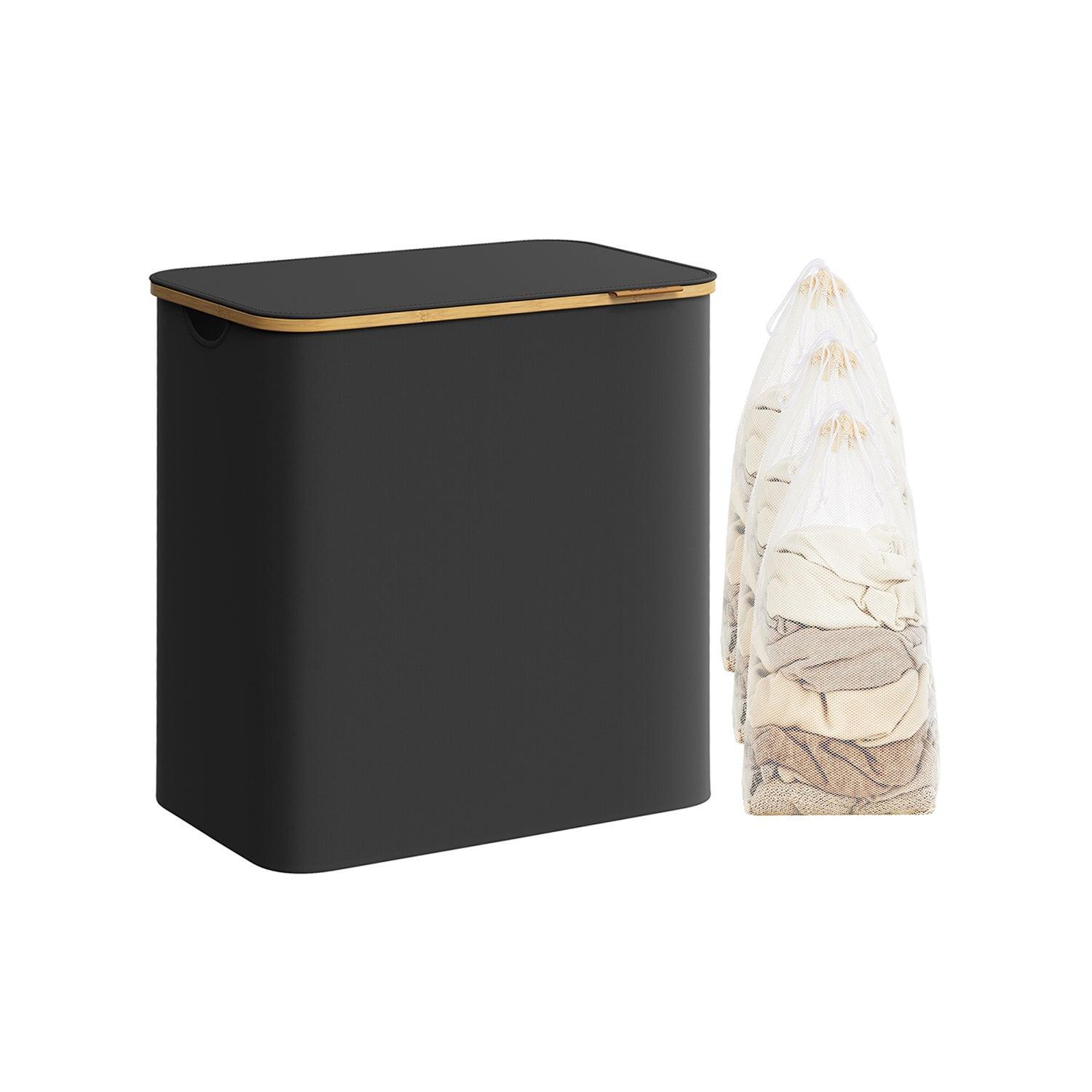 150L 3-Section Large Laundry Hamper Ink Black FredCo