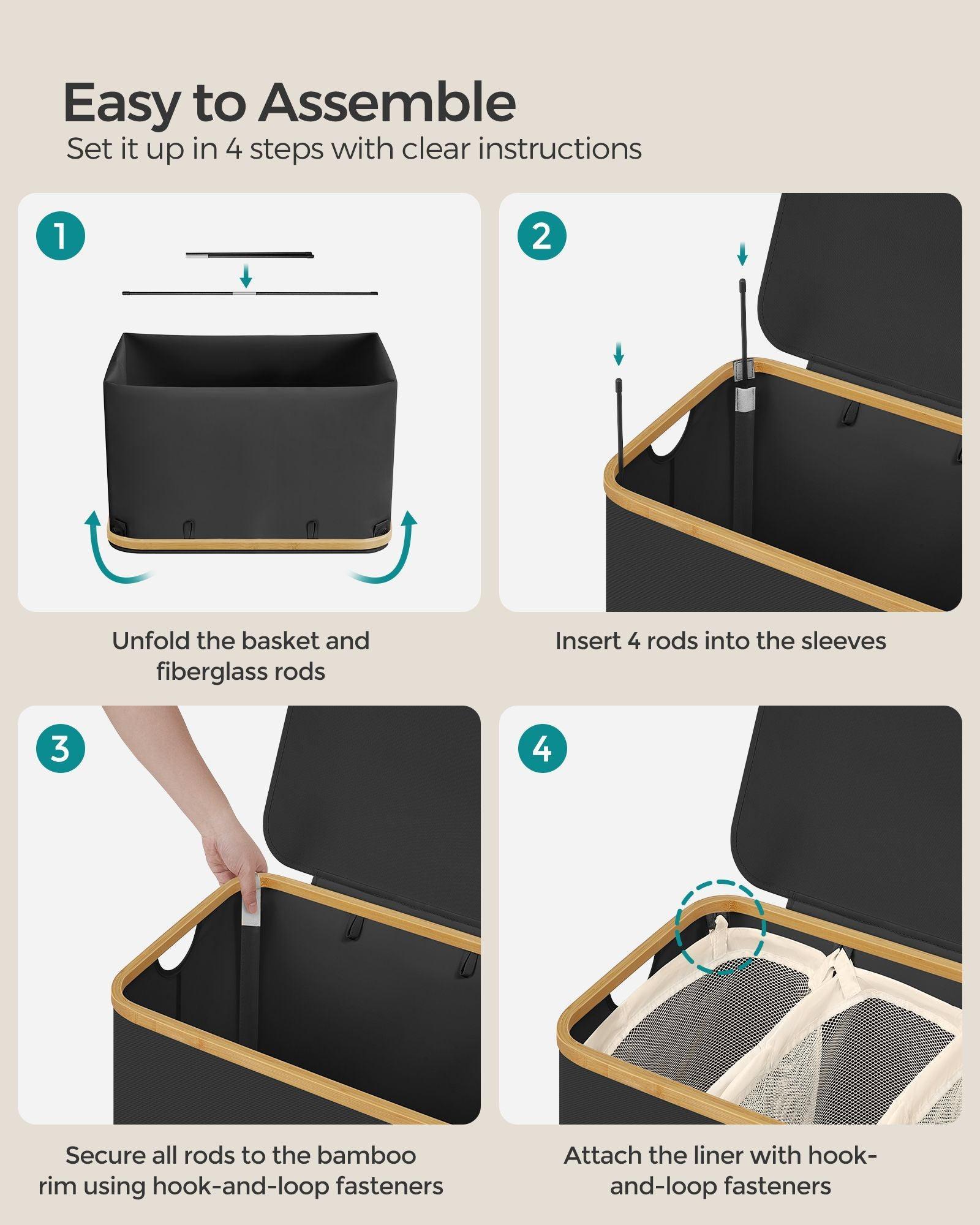 150L 3-Section Large Laundry Hamper Ink Black FredCo