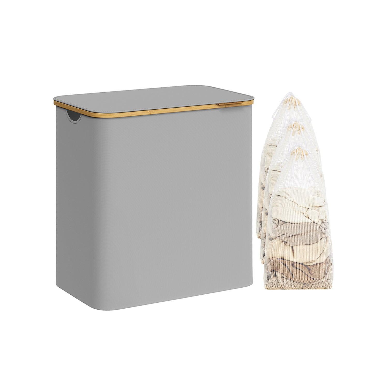 150L 3-Section Large Laundry Hamper with Lid Dove Gray FredCo