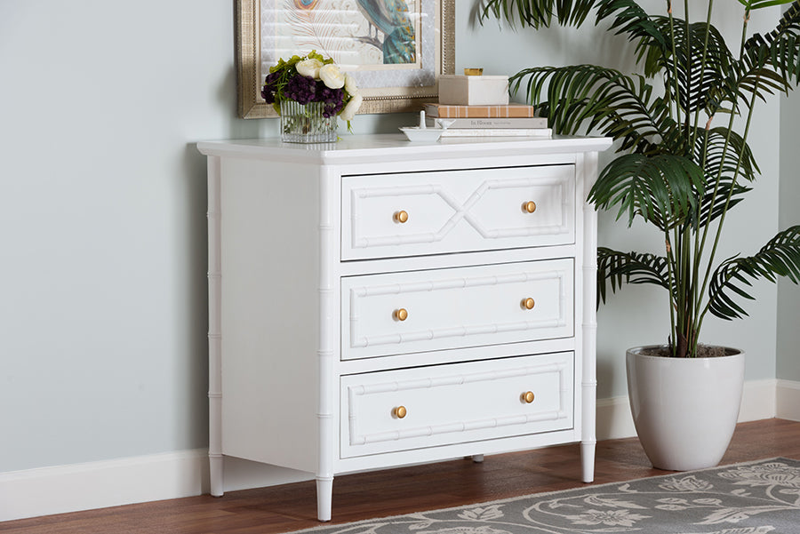 bali & pari Lucia Mahogany Wood 3-Drawer Chest with Bamboo Motif