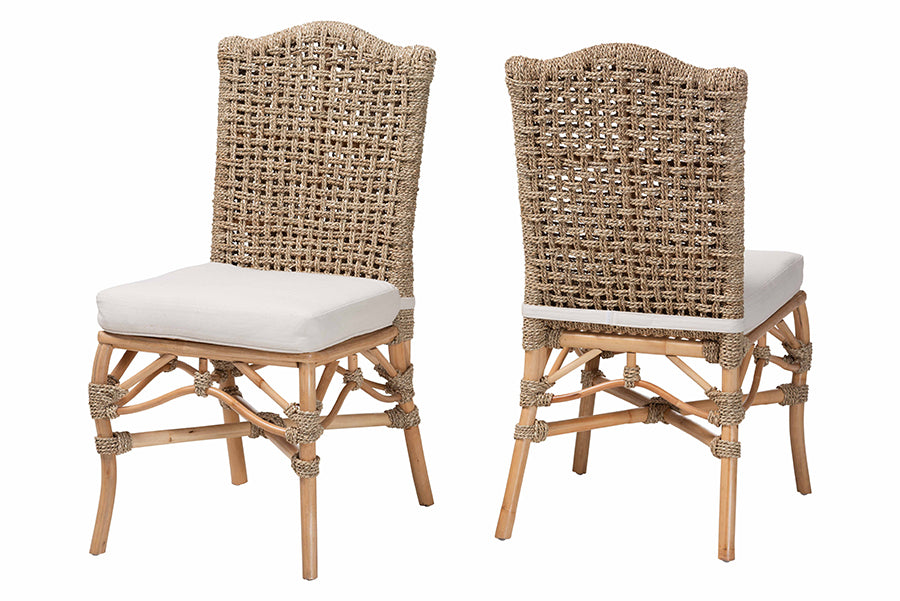 bali & pari Nitya Natural Rattan and Seagrass Camelback 2-Piece Dining Chair Set