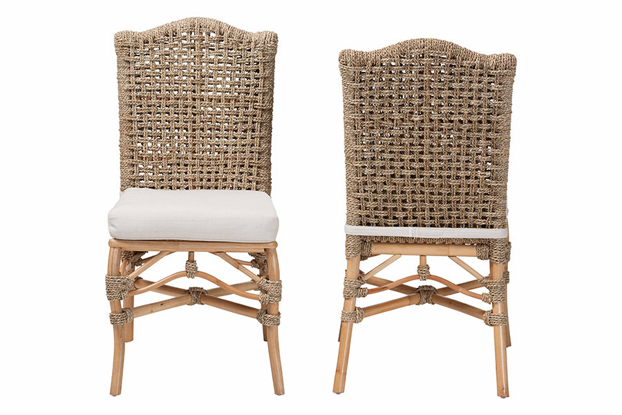 bali & pari Nitya Natural Rattan and Seagrass Camelback 2-Piece Dining Chair Set