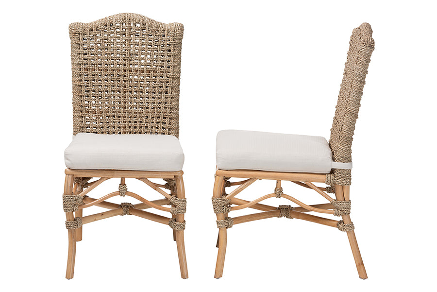 bali & pari Nitya Natural Rattan and Seagrass Camelback 2-Piece Dining Chair Set