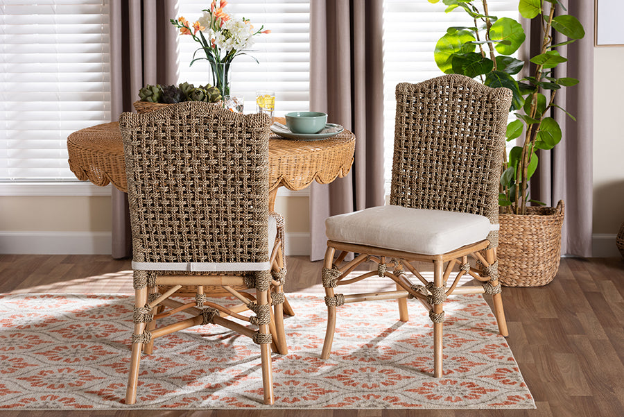 bali & pari Nitya Natural Rattan and Seagrass Camelback 2-Piece Dining Chair Set