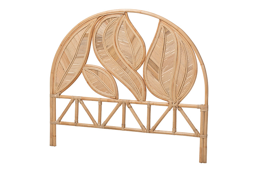bali & pari Lifen Natural Rattan Standalone Headboard - Handcrafted Panel Headboard with Leaf Motif, Queen