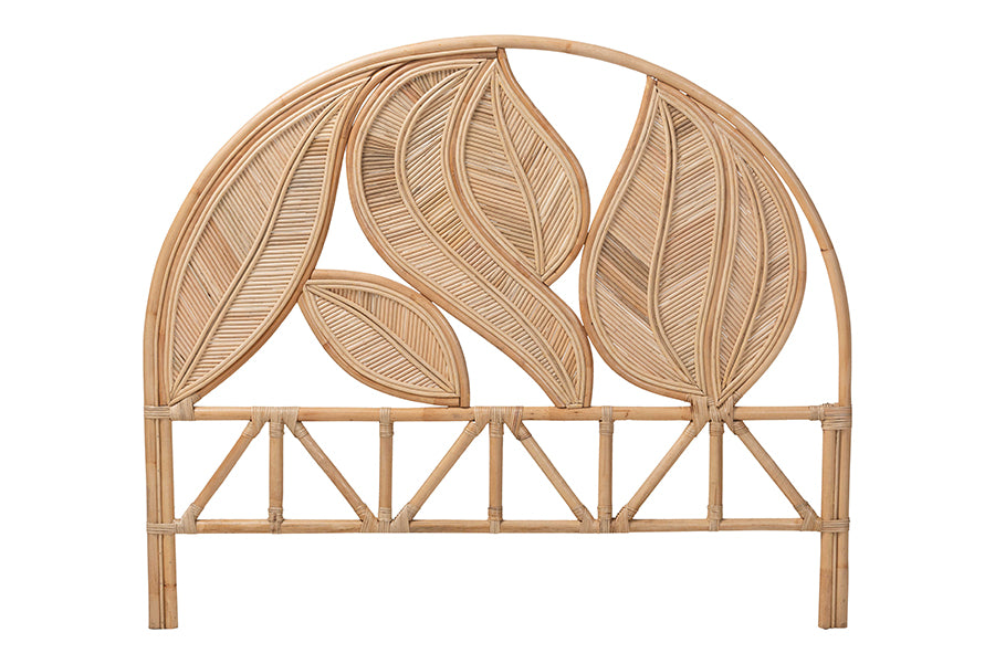 bali & pari Lifen Natural Rattan Standalone Headboard - Handcrafted Panel Headboard with Leaf Motif, Queen