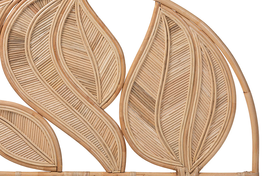 bali & pari Lifen Natural Rattan Standalone Headboard - Handcrafted Panel Headboard with Leaf Motif, Queen