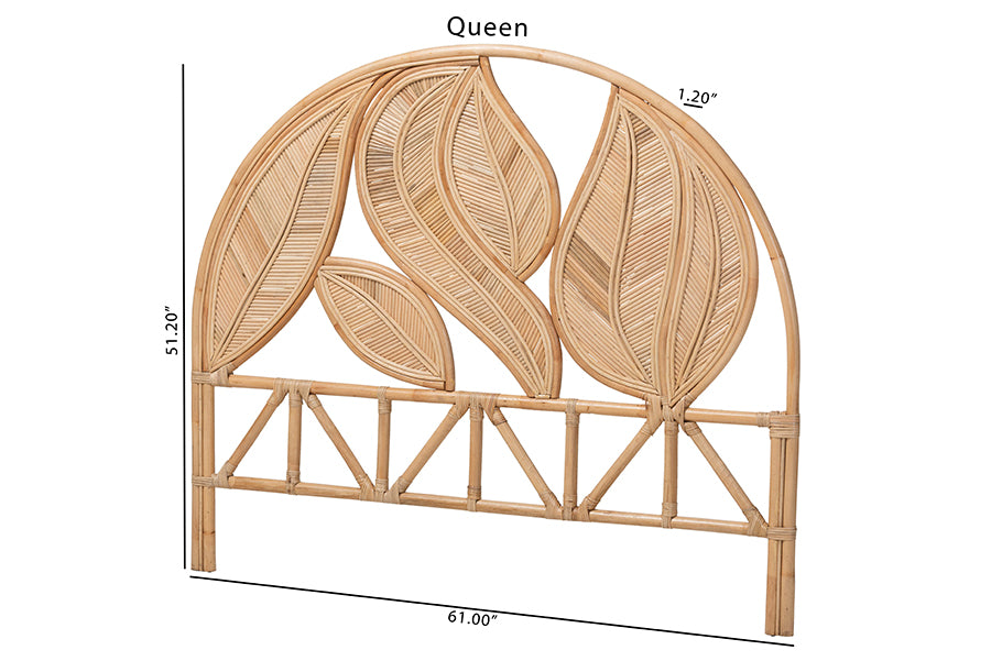 bali & pari Lifen Natural Rattan Standalone Headboard - Handcrafted Panel Headboard with Leaf Motif, King