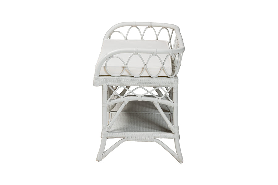 bali & pari Leryn Natural Rattan Bench with Shelf, White