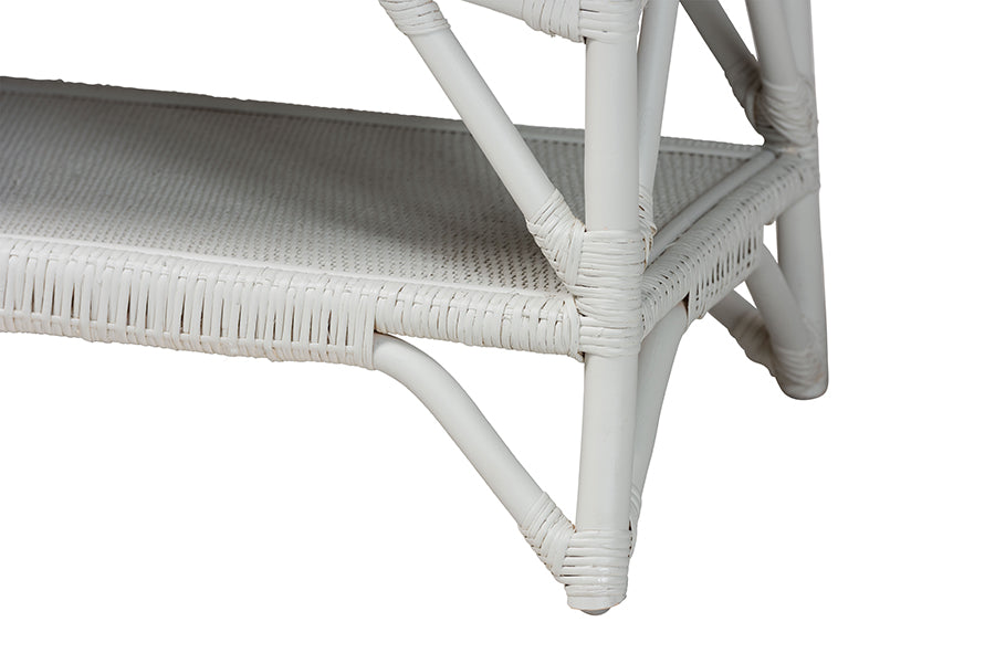 bali & pari Leryn Natural Rattan Bench with Shelf, White