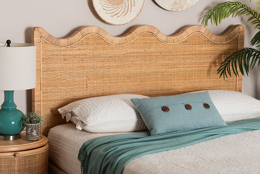 bali & pari Cassio Scalloped Natural Rattan Headboard, Queen