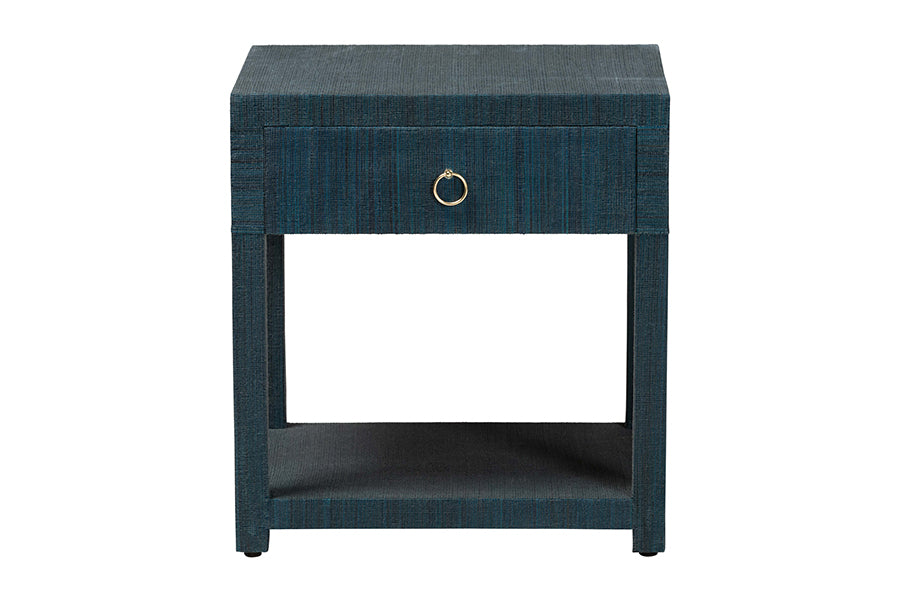 bali & pari Nata Grasscloth Nightstand with Drawer and Open Shelf, Indigo