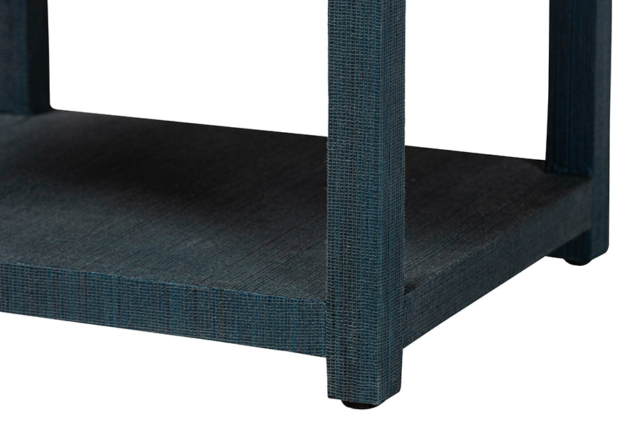 bali & pari Nata Grasscloth Nightstand with Drawer and Open Shelf, Indigo