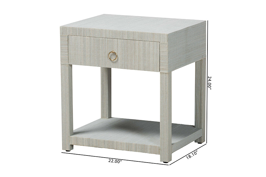 bali & pari Nata Grasscloth Nightstand with Drawer and Open Shelf, Coastal Blue